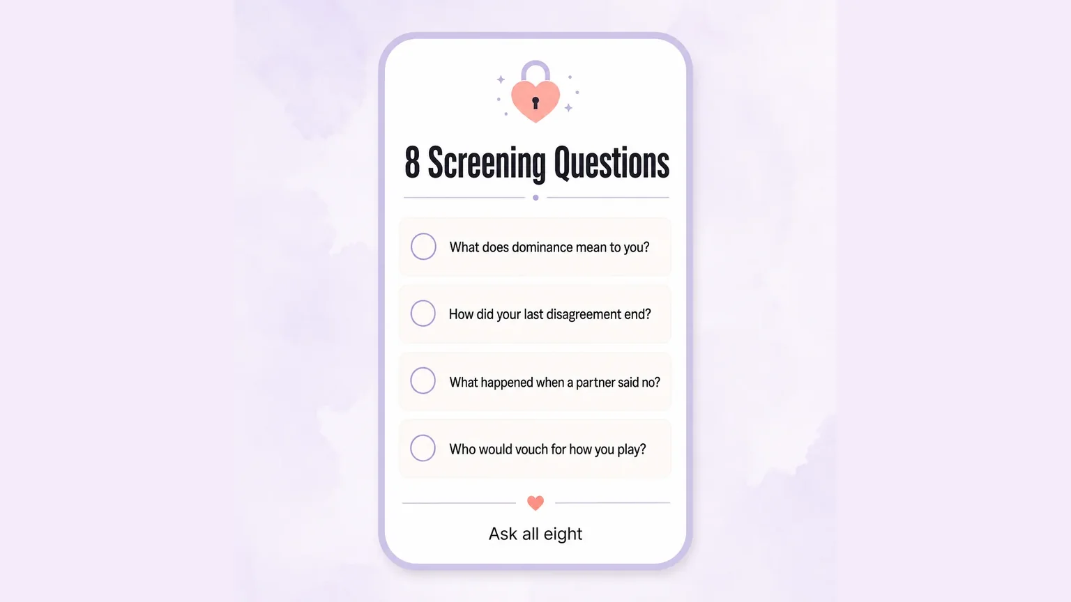Screening questions checklist for dating a dominant man