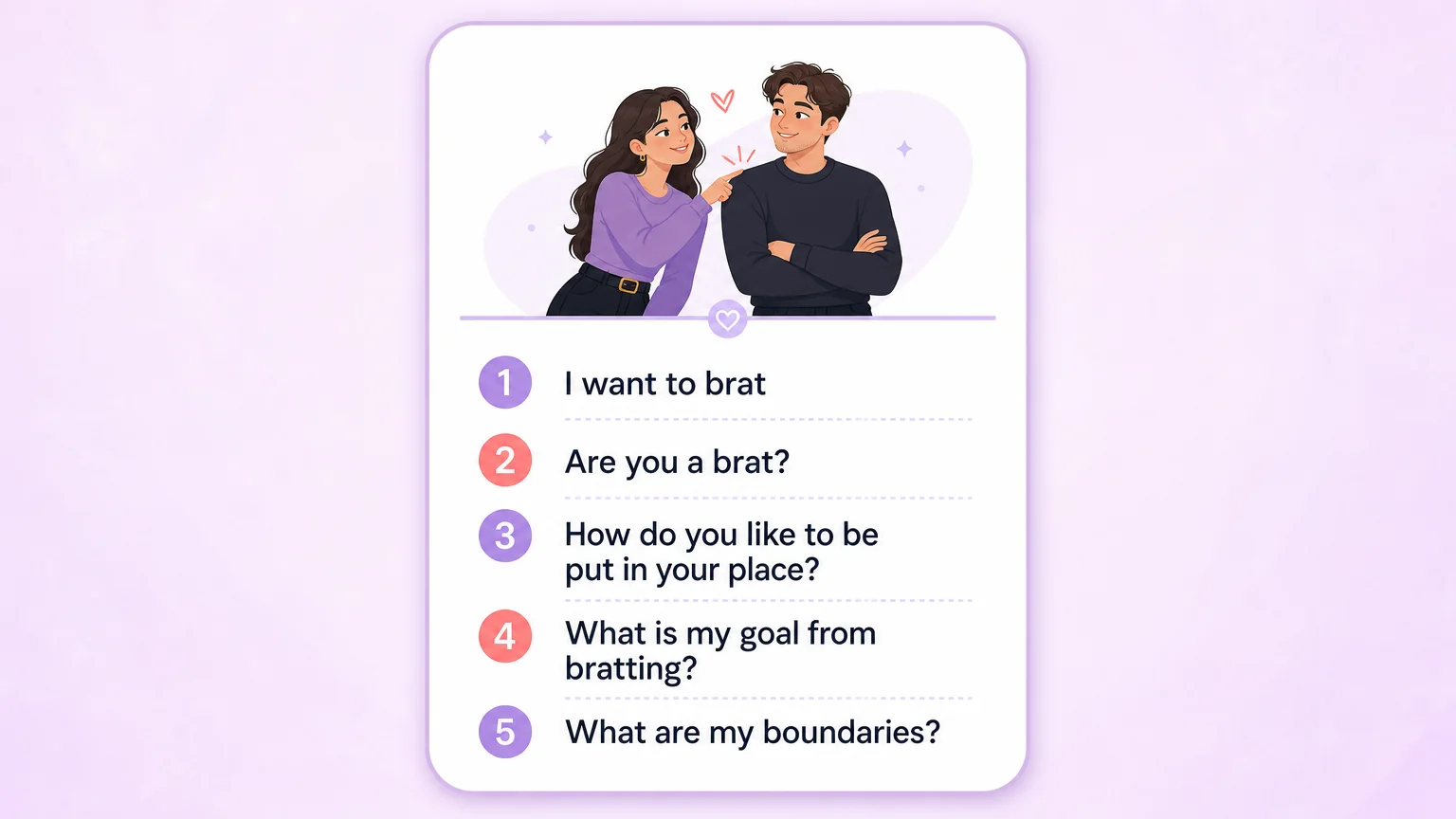 Negotiation script card: the "I want to brat" talk and the four questions to ask a partner