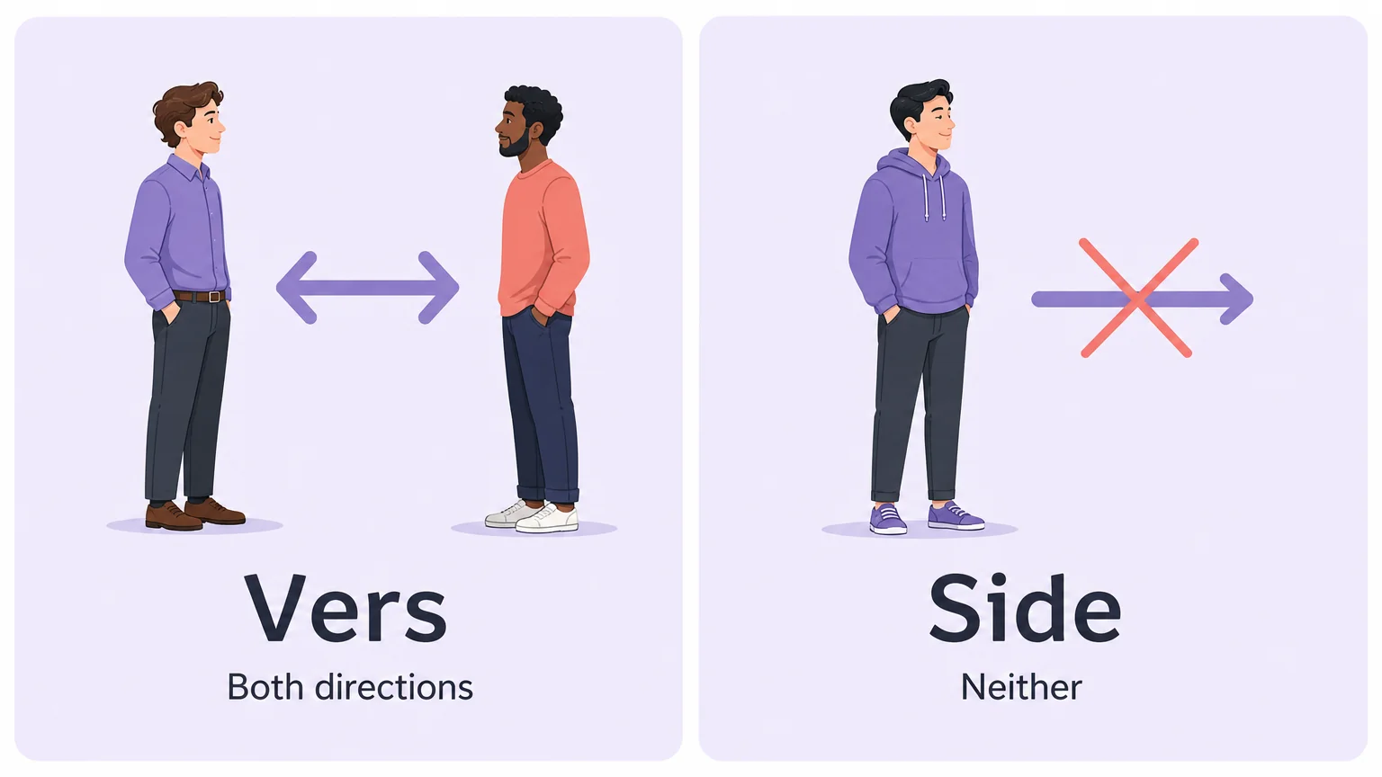 Vers versus side comparison: both directions versus neither