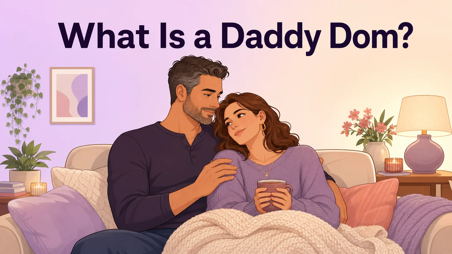 What Is a Daddy Dom? cover: a warm caregiver partner holds their adult partner on a cozy couch