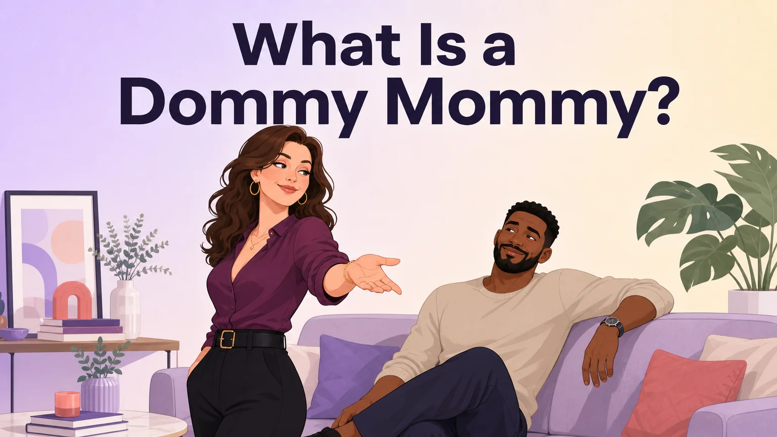 Cover: a confident woman and a relaxed partner, with the title "What Is a Dommy Mommy?"