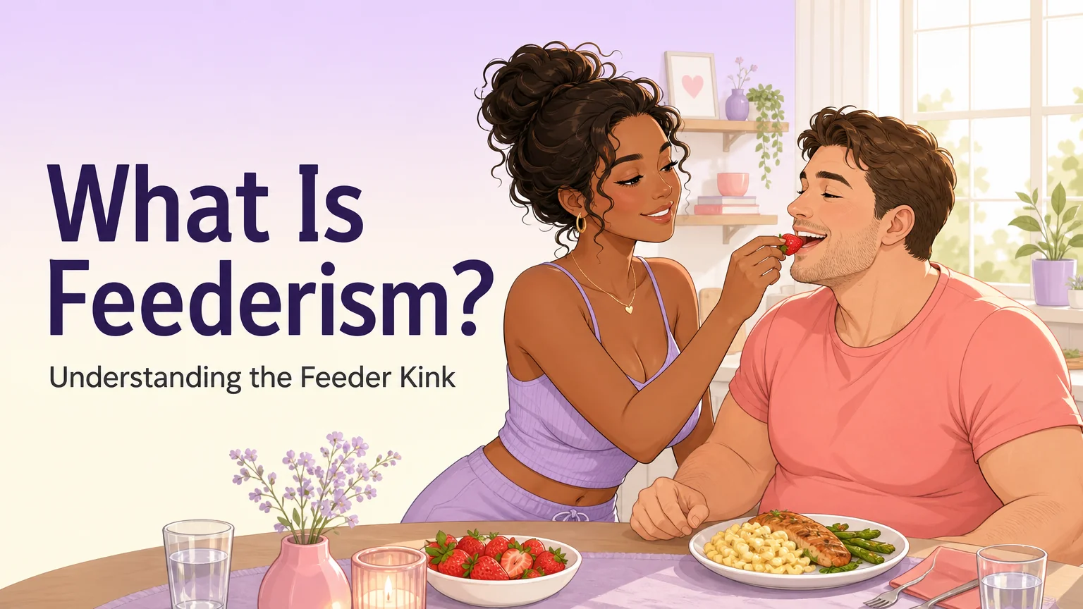 What Is Feederism cover image showing a couple in a warm intimate kitchen scene