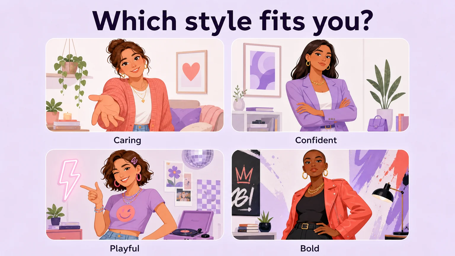 Grid illustration helping readers discover which dom style fits them