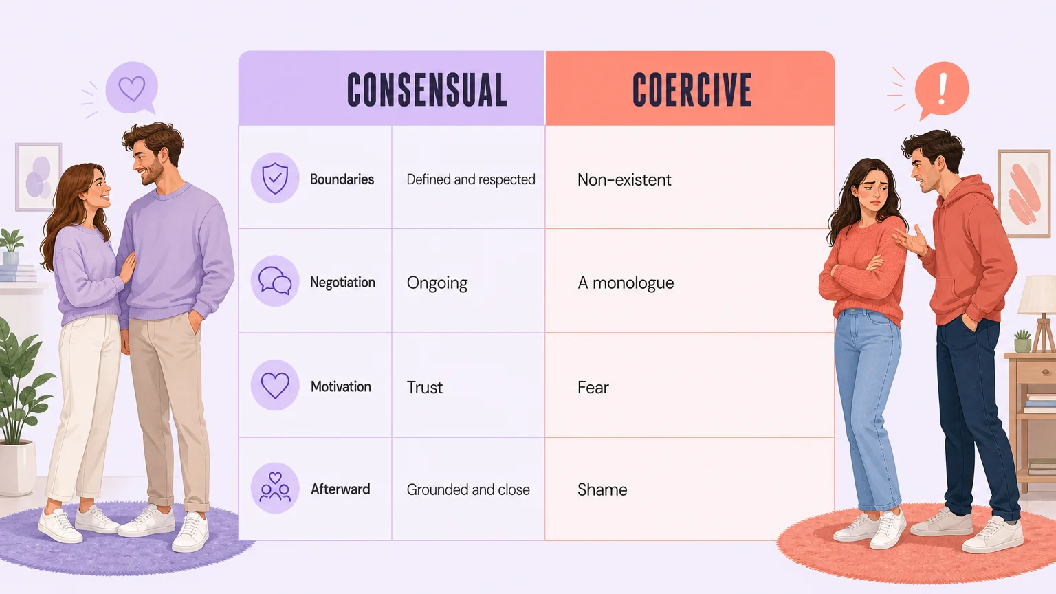 Comparison table of consensual training and coercive control across four markers