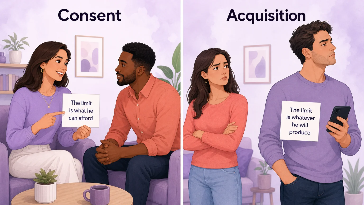The consent frame and the acquisition frame compared by where the money limit comes from
