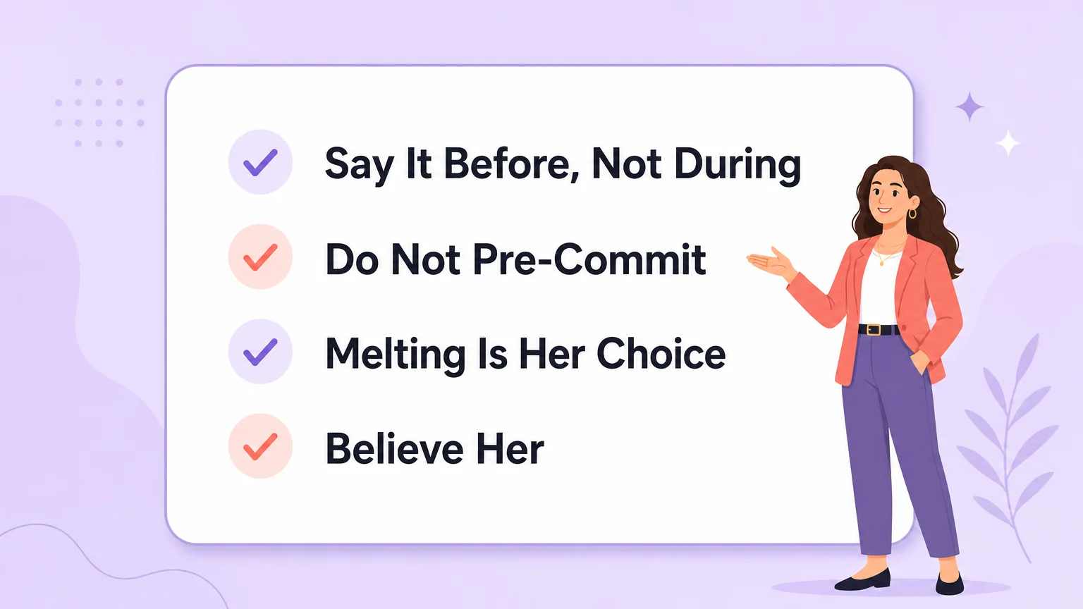 Checklist for partners dating a stone butch: say it before not during, do not pre-commit, melting is her choice, believe her