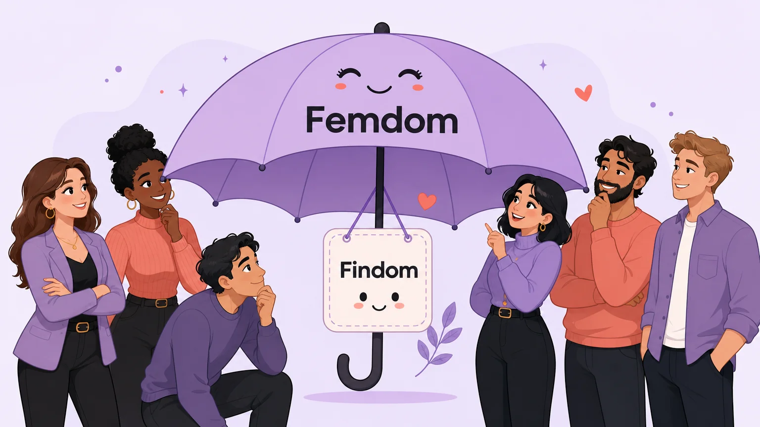 Illustration of a femdom umbrella sheltering a smaller findom card inside it