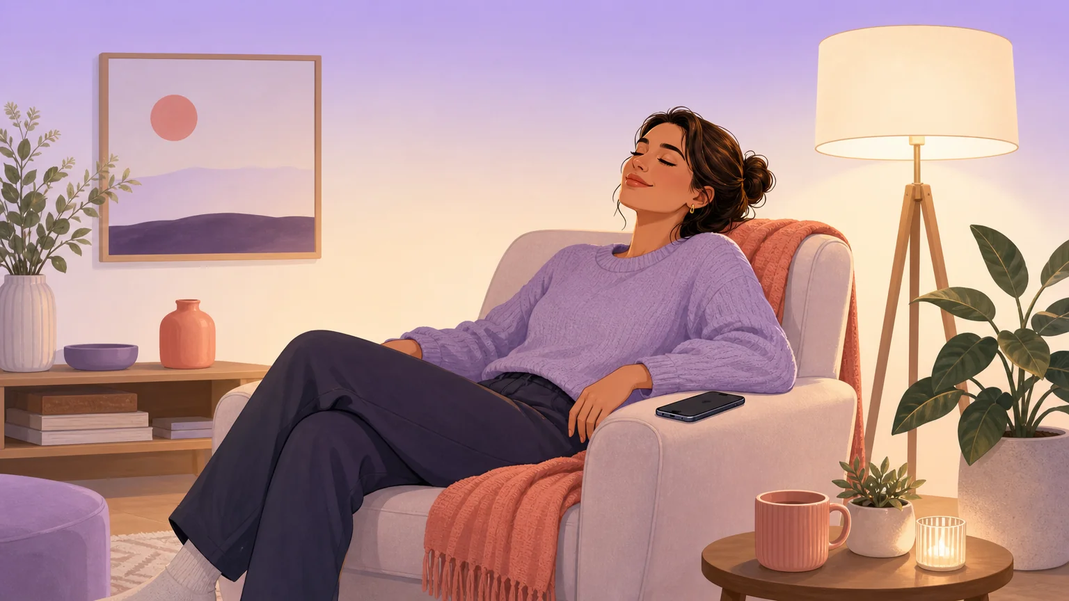 An adult relaxing at home in the evening, illustrating the psychology behind financial domination