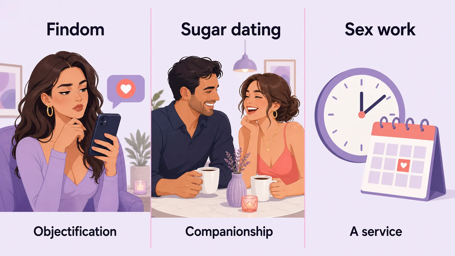 Comparison of findom, sugar dating and sex work by what the payer receives