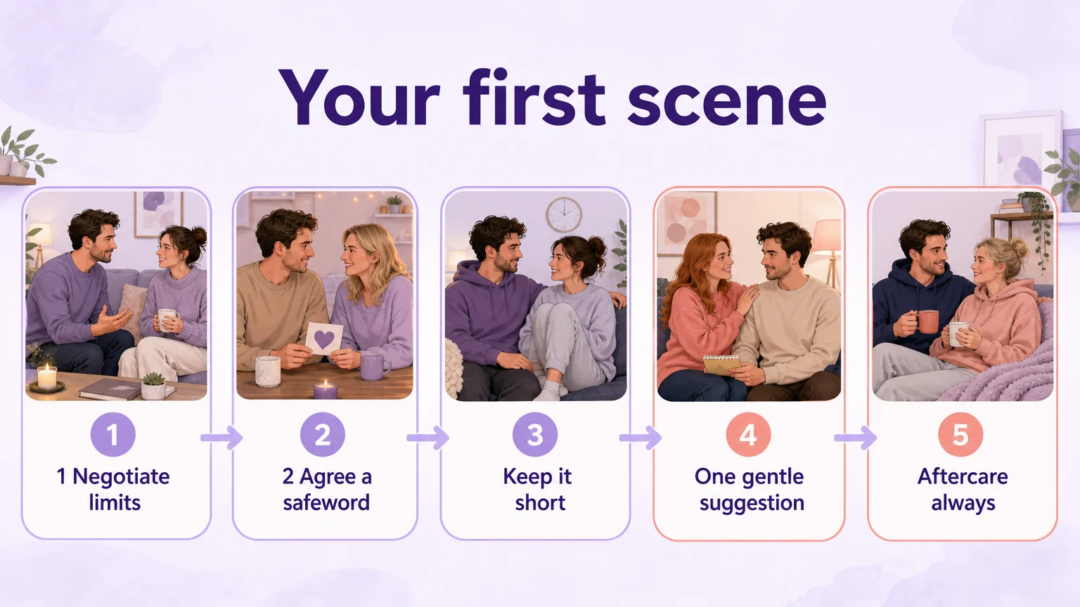 Your first femdom hypnosis scene checklist: negotiate limits, agree a safeword, keep it short, use one gentle suggestion, plan aftercare