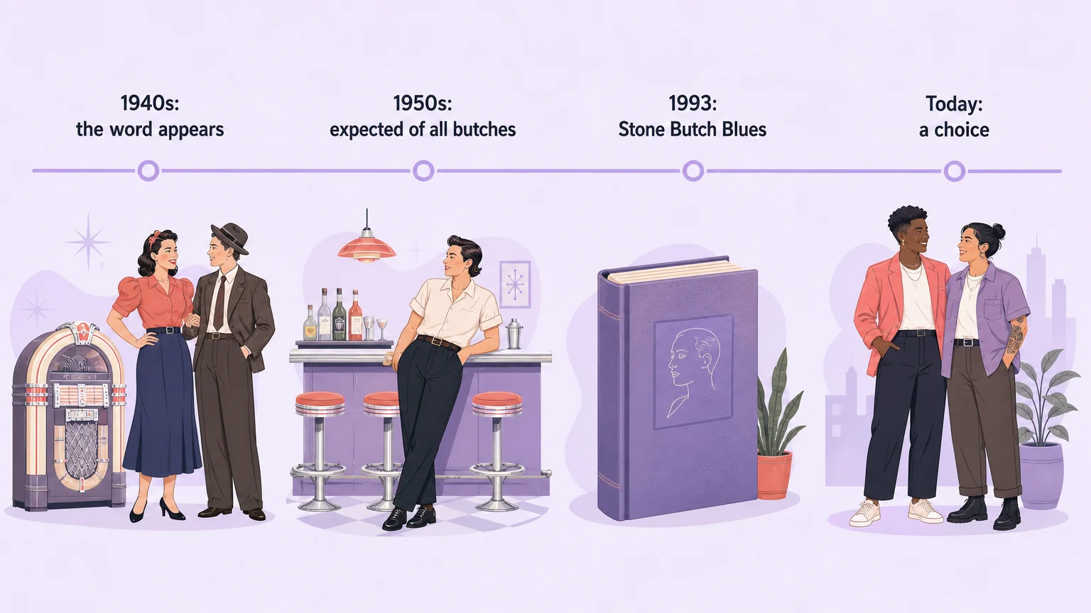Timeline of the word stone from the 1940s through Stone Butch Blues to today