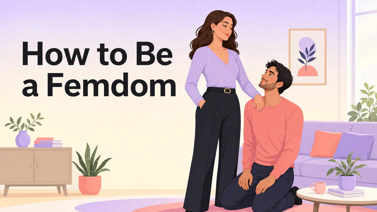 3Fun blog cover: a confident woman gently guiding a kneeling partner, titled How to Be a Femdom