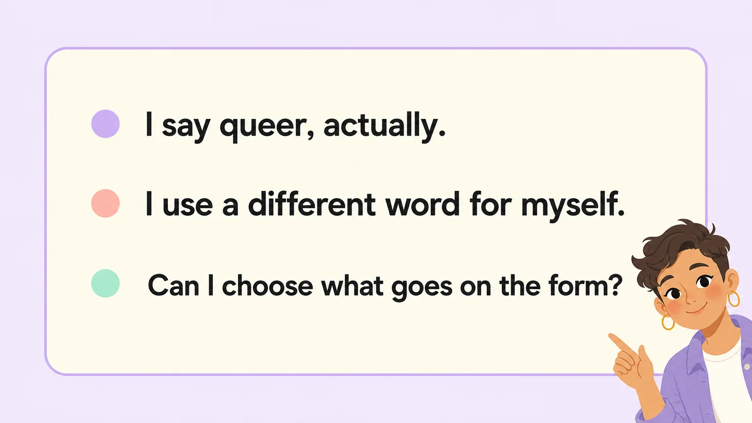 Card of phrases for correcting someone who used the wrong word for you