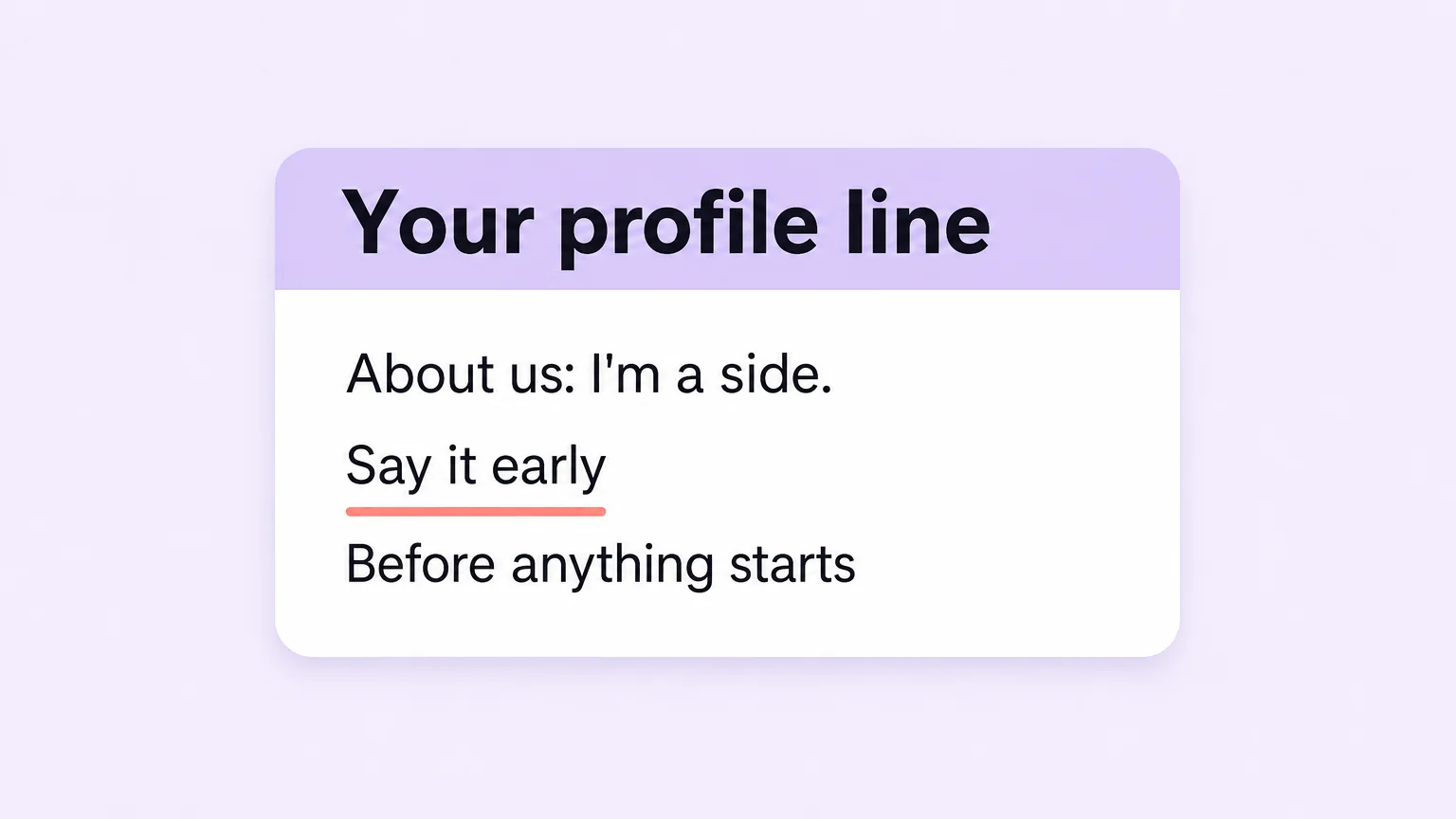 Example dating profile line stating you are a side