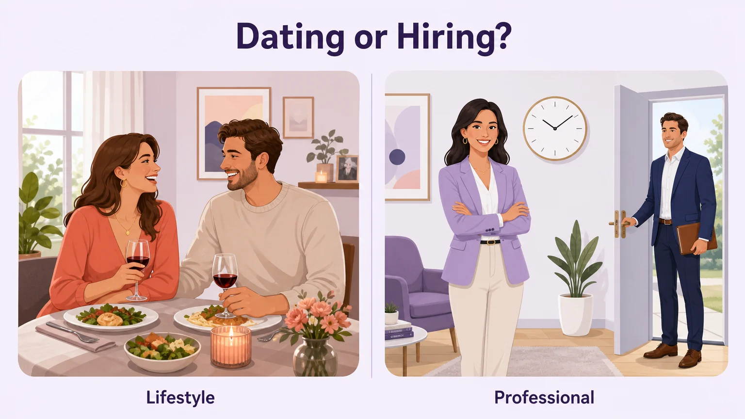 Femdom lifestyle versus professional comparison showing dating or hiring a dominant partner