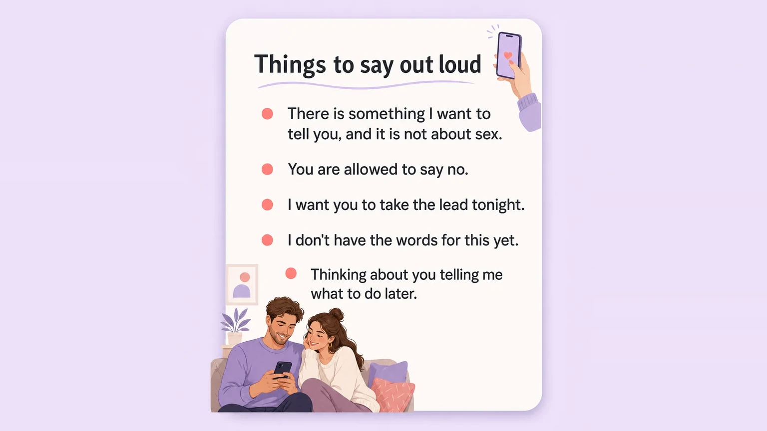 Saveable card listing five lines to say out loud, including you are allowed to say no