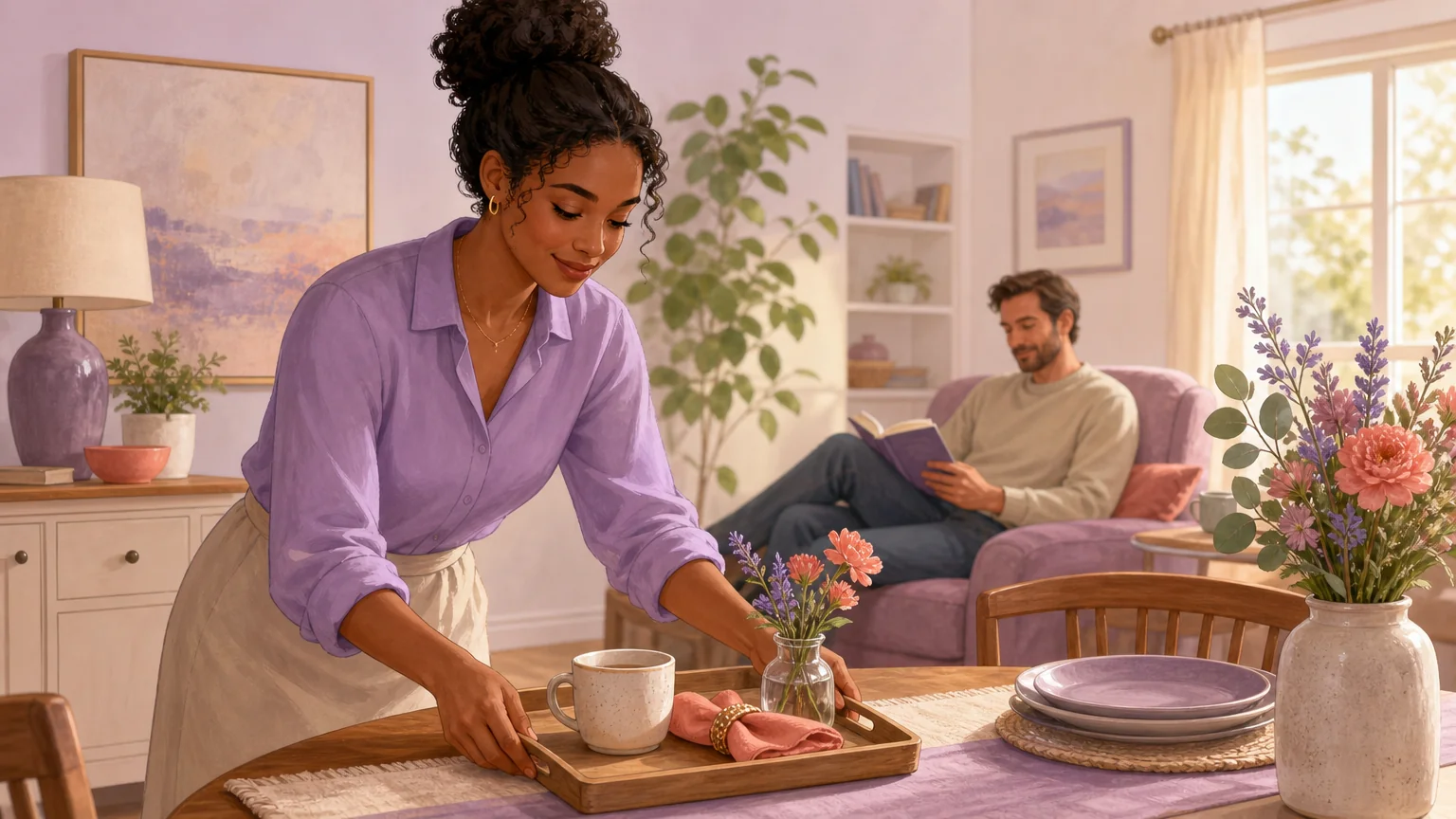 A submissive performing one recurring act of service in a warm home