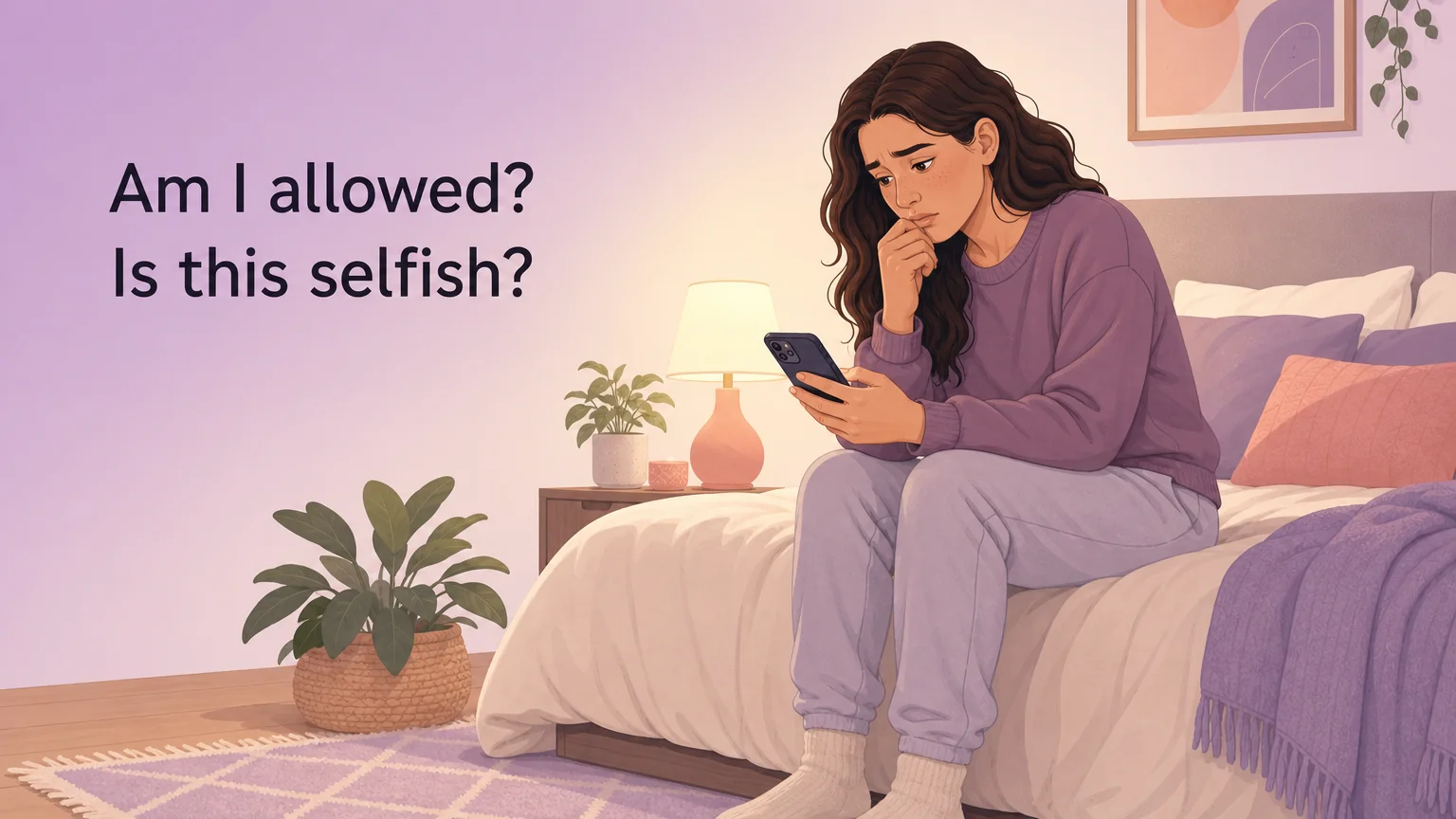 A person sitting alone at night wondering whether wanting to receive is selfish