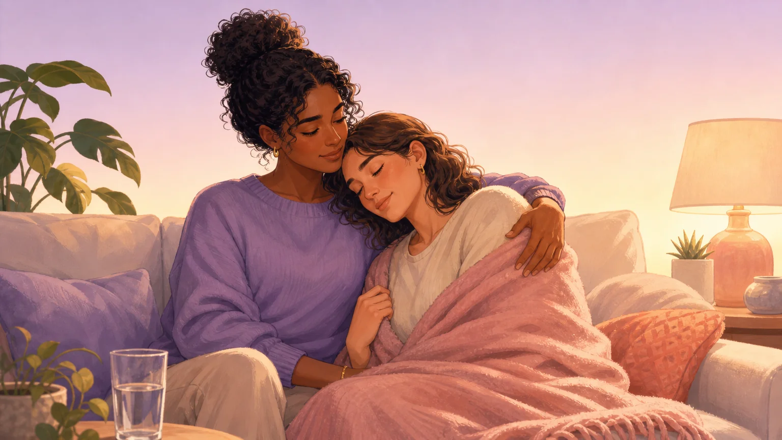 A scheduled aftercare ritual with a blanket and water after a scene