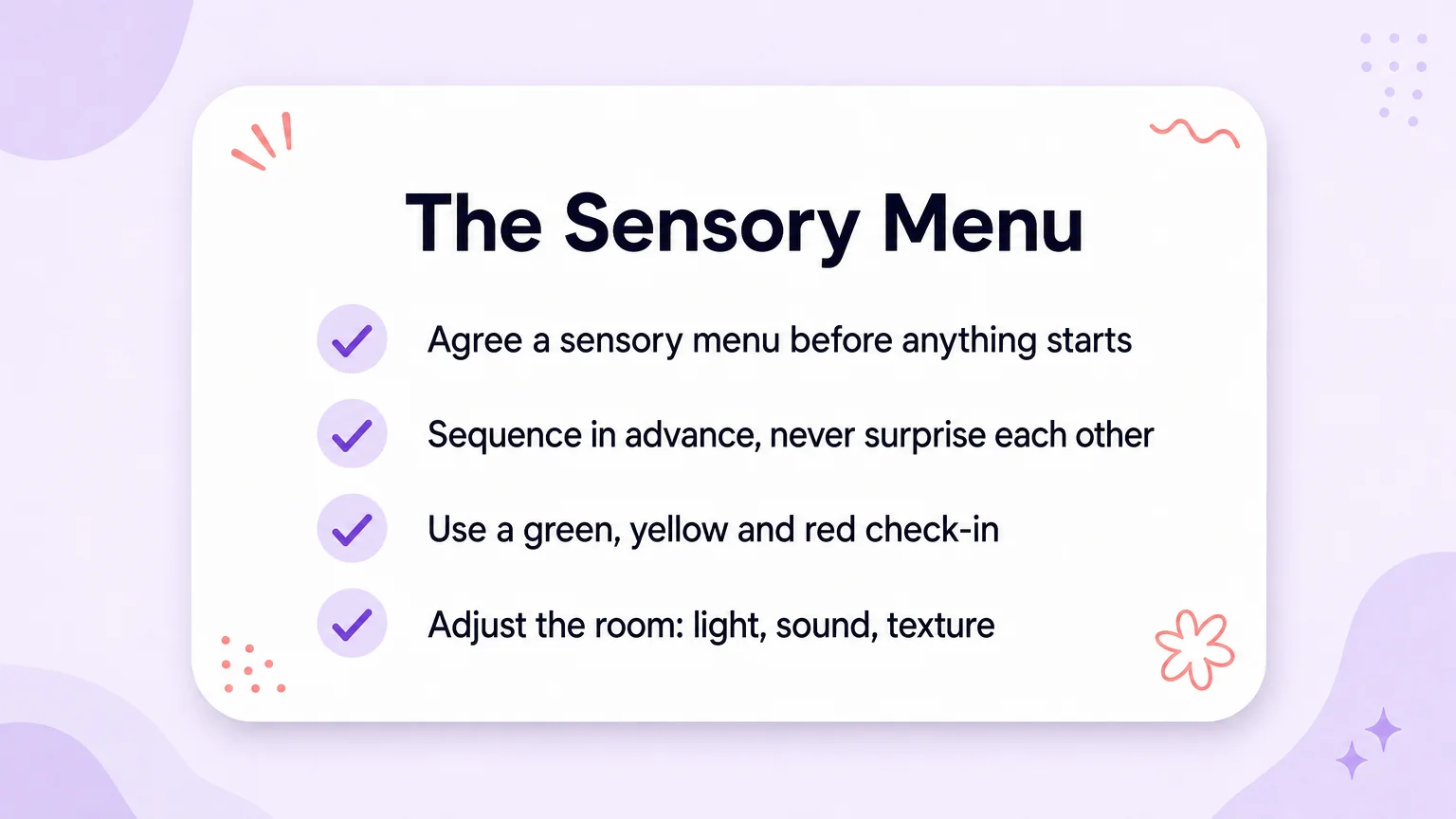 The sensory menu checklist for sensory needs during sex