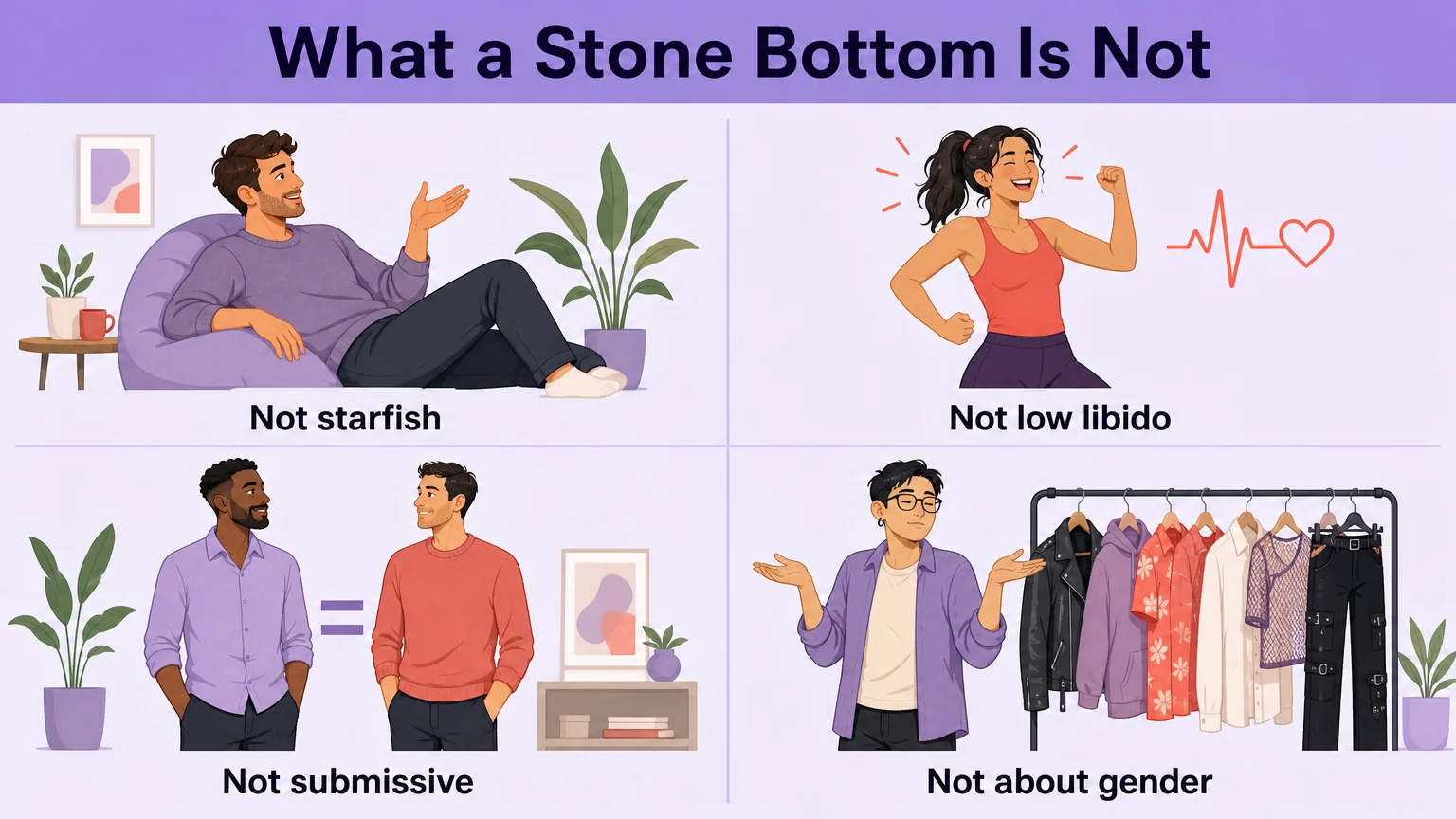 Four things a stone bottom is not: not starfish, not low libido, not submissive, and not about gender