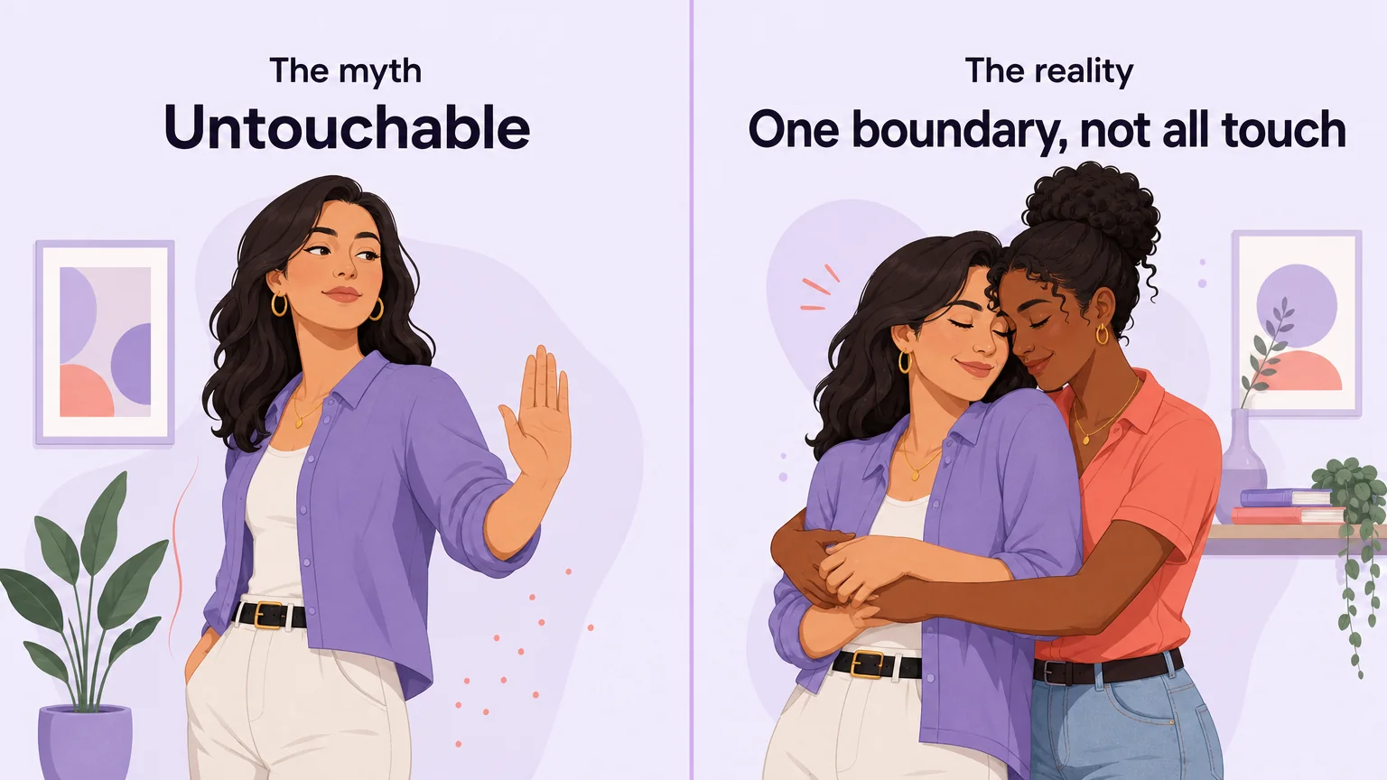 Two-panel comparison showing the untouchable myth beside the reality of one specific boundary