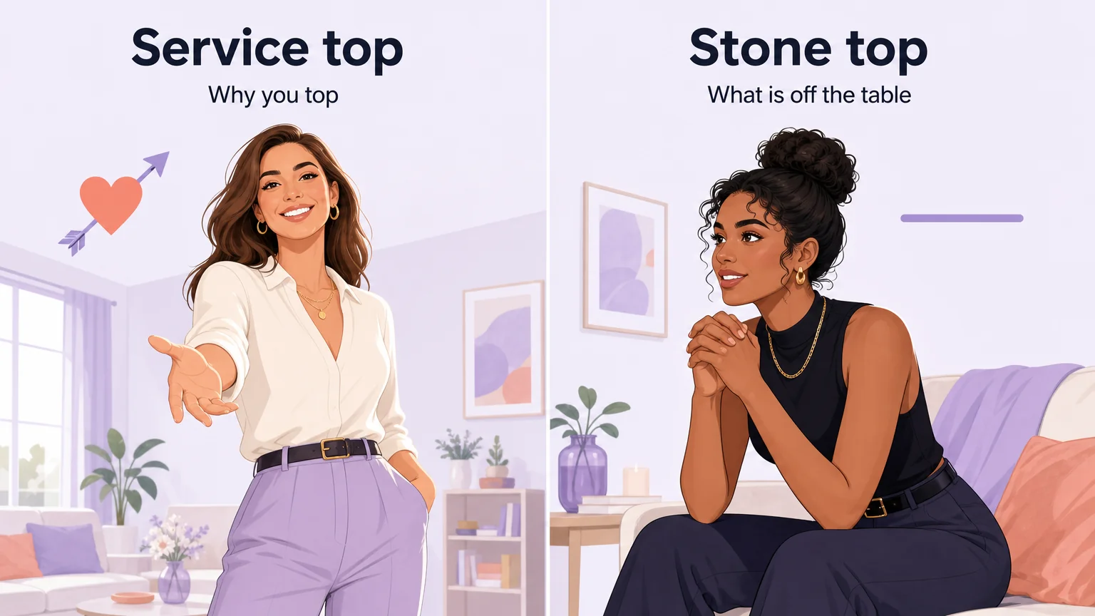 Side-by-side comparison of a service top, defined by motivation, and a stone top, defined by a boundary