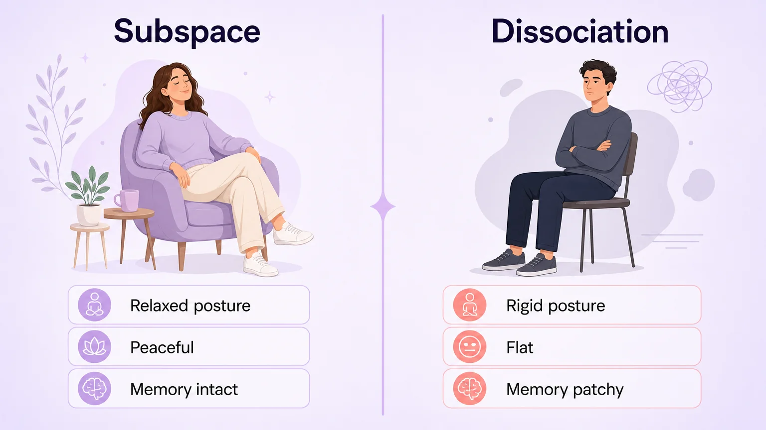Side by side comparison of subspace and dissociation by posture, emotional tone and memory