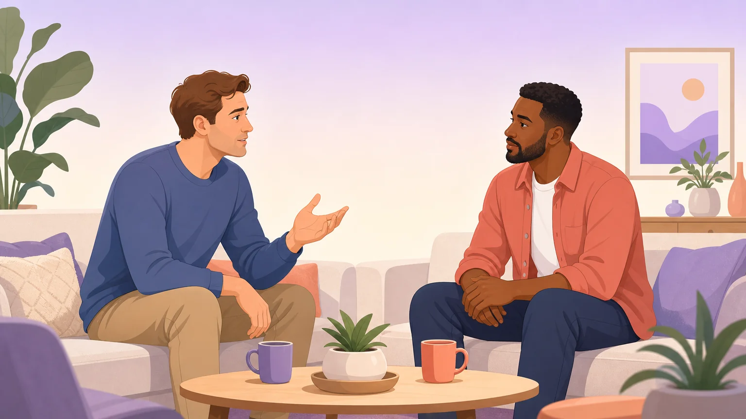 Two men in conversation about being a side
