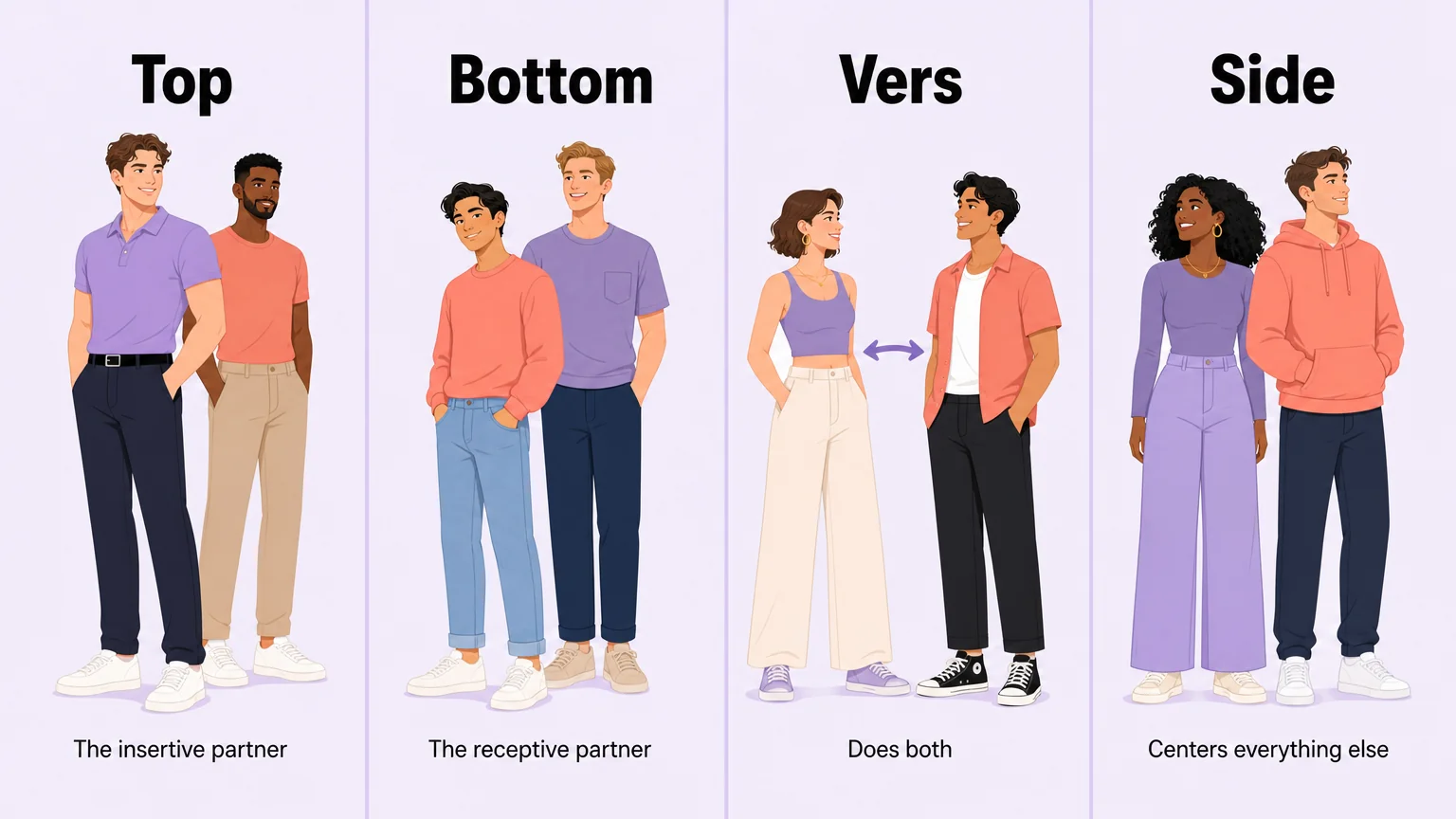 Top, bottom, vers and side compared as four roles