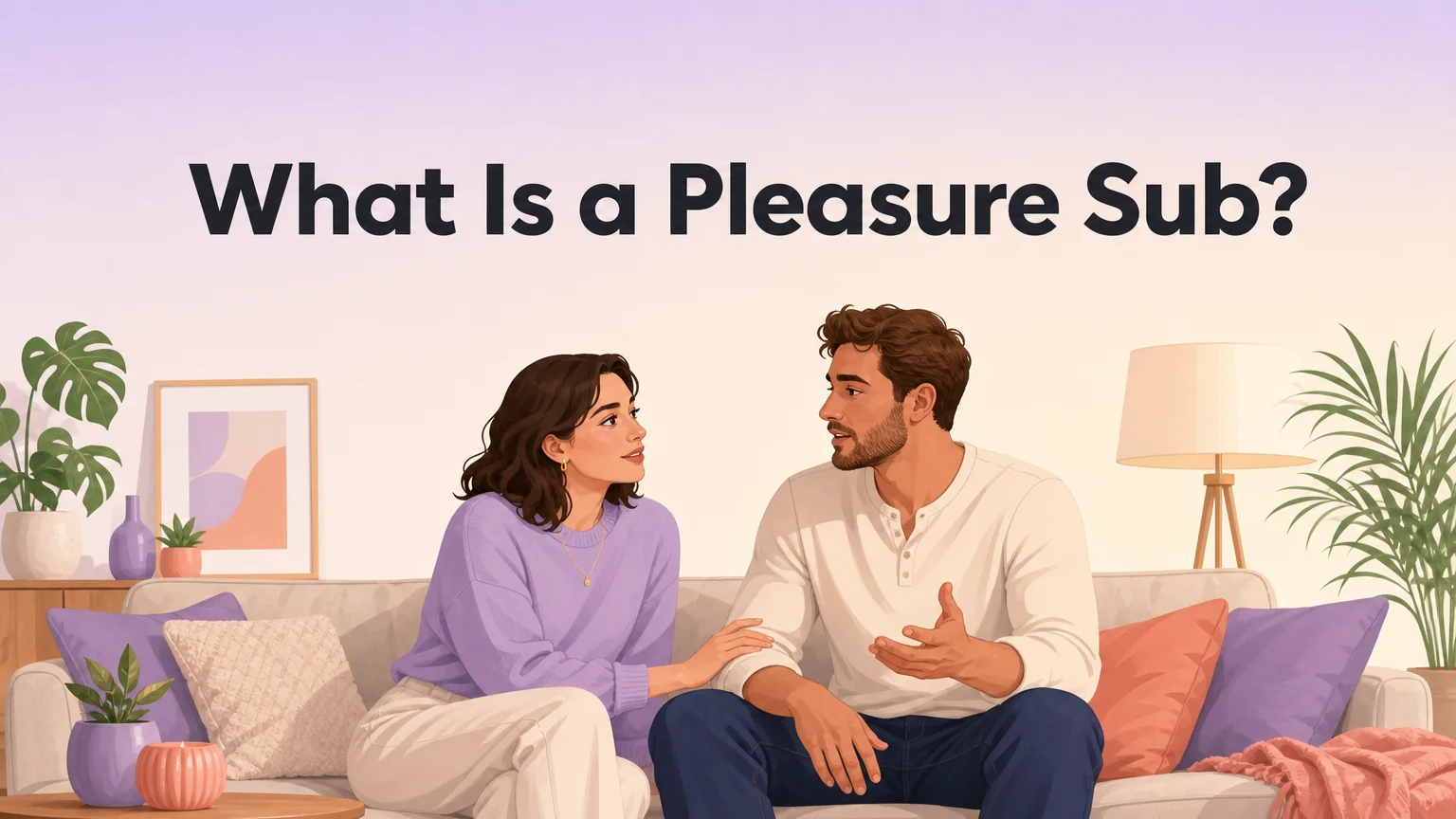 What Is a Pleasure Sub? Two adults talking together on a sofa