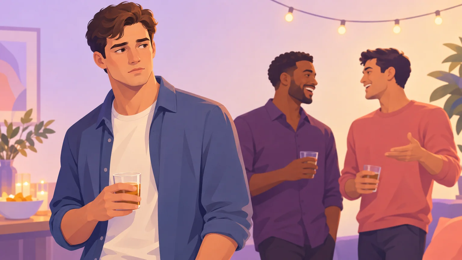 A young man at a party hearing a word used about him that he did not choose