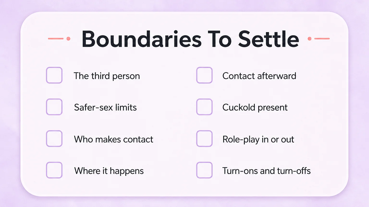 Checklist of eight boundaries to settle before a scene