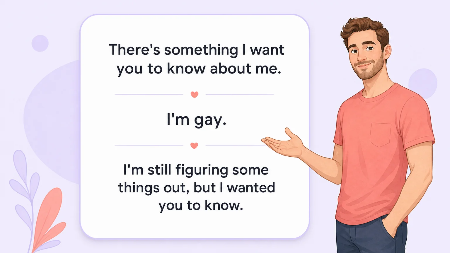 The three-sentence coming-out script on a card