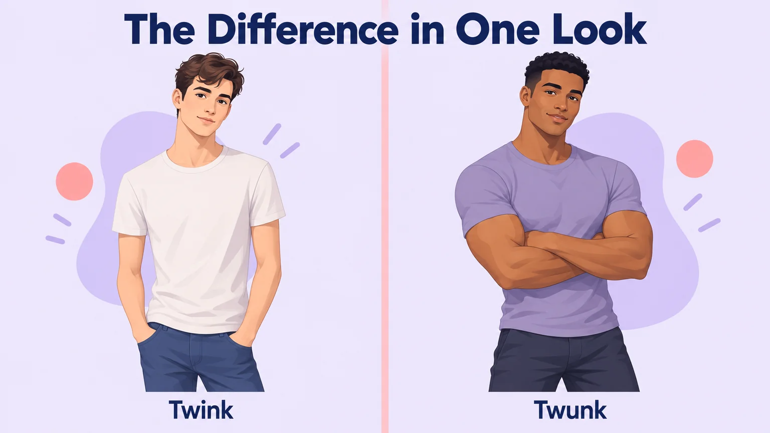 Comparison illustration of a twink with a slim frame and a twunk with visible muscle on the same youthful frame