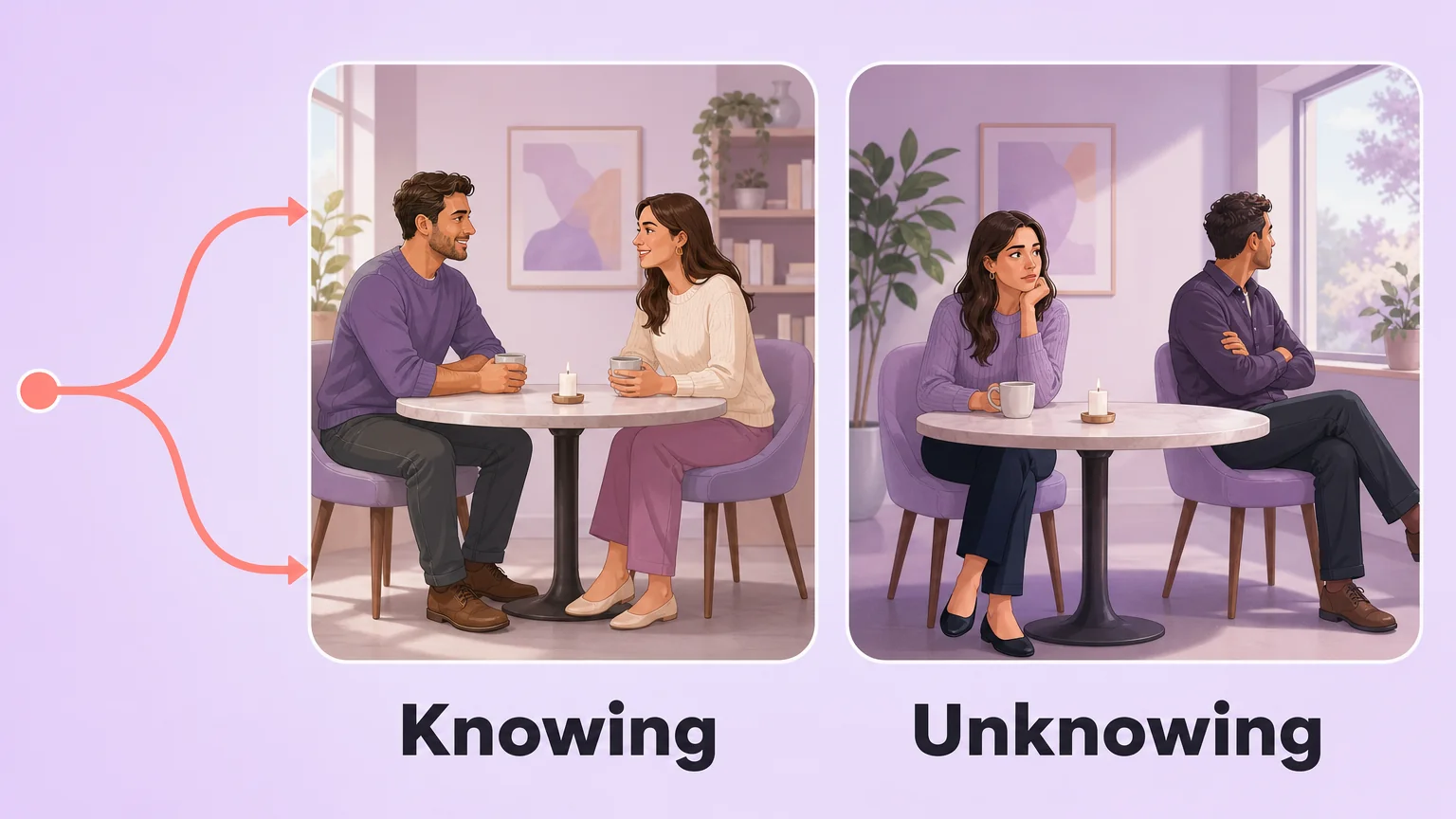 The consent line shown as two paths: knowing, where both people agree, and unknowing, where one partner turns away