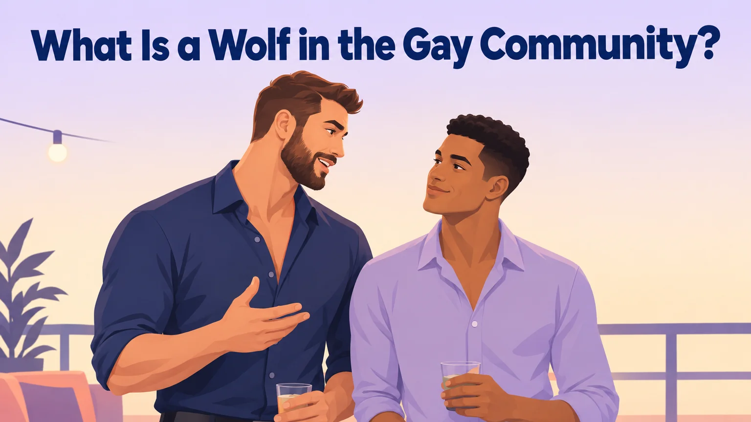 Cover illustration of two men talking at an evening gathering beneath the article title
