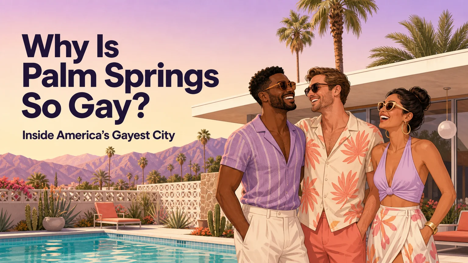 Cover illustration for Why Is Palm Springs So Gay? Inside America's Gayest City